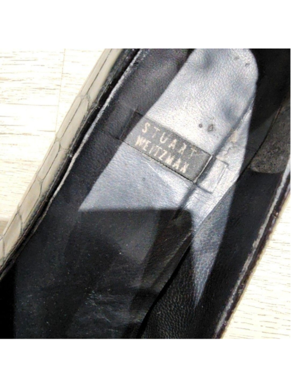 Stuart Weitzman Shoes Womens 7 Black Croc Embossed Loafer Flats Slip On Casual - Picture 9 of 10